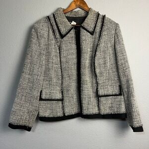 Jones New York Tweed Blazer Women's Black White 18WP‎ Petite Wool Blend Career